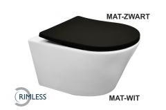 Vesta wandcloset rimless mat wit met Shade slim toiletzitting softclose en quick release mat zwart - 32.6013