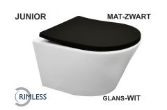 Vesta junior wandcloset rimless verkort glans wit Shade slim toiletzitting softclose en quick release mat zwart - 32.6031