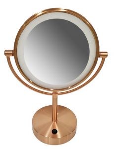Home staande scheerspiegel met LED 20 cm geborsteld koper - 38.4147