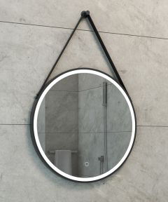 Cinto spiegel rond met band, LED verlichting, dimbaar en spiegelverwarming 60 cm mat zwart - 38.4177