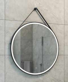 Cinto spiegel rond met band, LED verlichting, dimbaar en spiegelverwarming 80 cm mat zwart - 38.4178