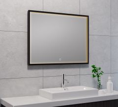 Avi spiegel rechthoek met LED, dimbaar en spiegelverwarming 80 x 60 cm mat zwart - 38.4191