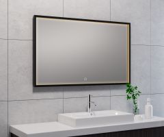 Avi spiegel rechthoek met LED, dimbaar en spiegelverwarming 100 x 60 cm mat zwart - 38.4192